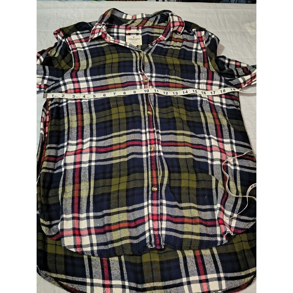 American Eagle Shirt Womens Large Green Plaid Button Up Long Sleeve Flannel SOFT - Picture 10 of 13